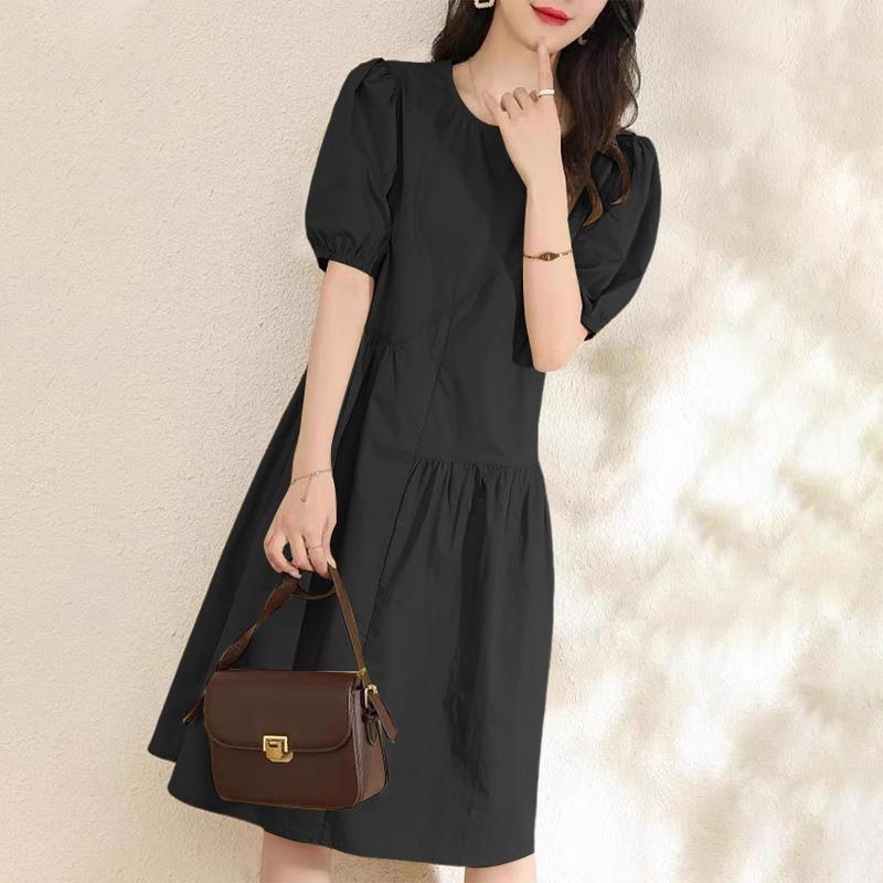 ZANZEA Women Casual Round Neck Short Sleeve Dress