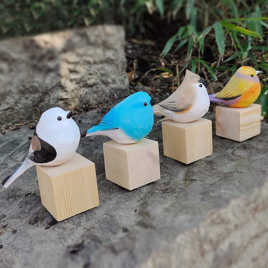 SKRYARD Scandinavian Handmade Wooden Veiled Wisteria Home Bird Birthday Scandinavian Style Bird Cute Set of 4 Birds Ornament, Goods, Sculpture,