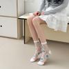 Crystal Silk Socks Women Summer Ultra-thin Transparent Nylon Long Socks Floral Embroidery Japanese Kawaii Cute Mesh Lace Socks