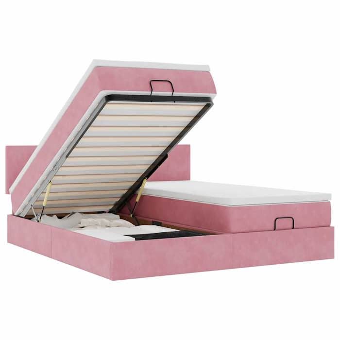 Lit ottoman - Maison Exclusive - 160x200 cm - Velours rose - Rangement hydraulique