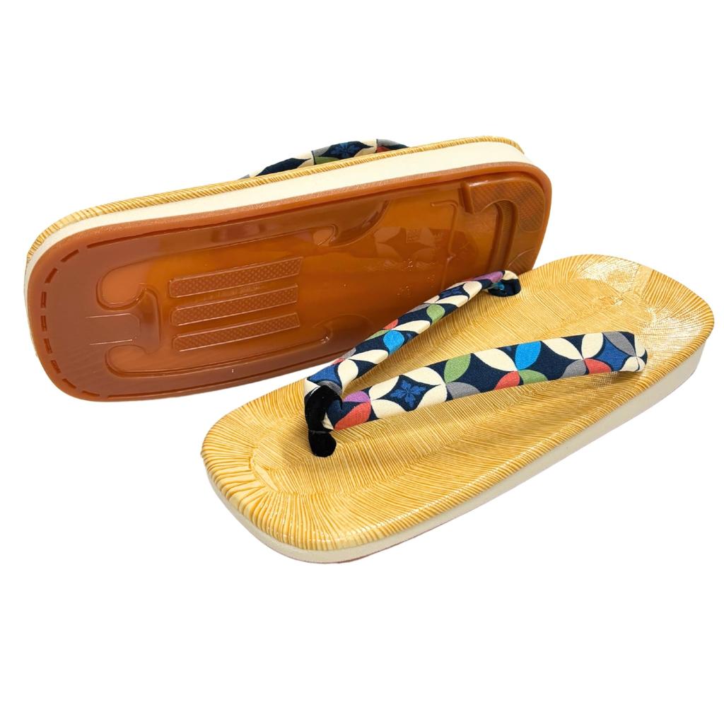 Edoten Geta Made In Yellow Tatami Patterned Navy Shippo Size L Sandals, Japan, Sole, Strap, Blue, Pattern,