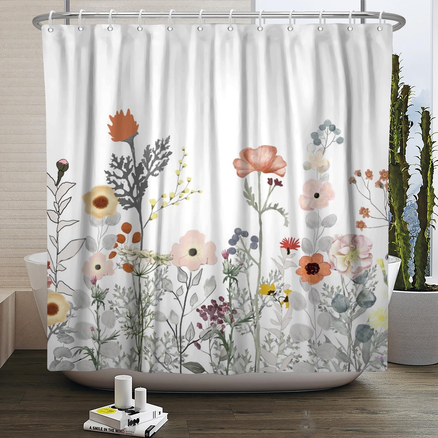 

Green Eucalyptus Shower Curtain Watercolor Leaves Plant Floral Pattern Durable Waterproof Bathroom Curtain Decoration With Hooks W90xH180cm(35x70 in)