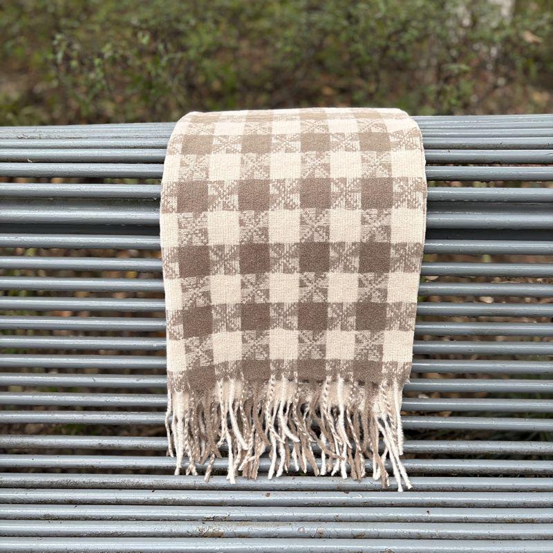 Women's Faux Cashmere Plaid Scarf - Korean Style, Thick & Warm Autumn/Winter Shawl