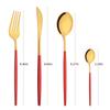 24-teiliges mattrotes Gold-Geschirr-Set aus Edelstahl, Besteck-Set, Abendessen, Messer, Gabel, Kaffeelöffel, Festival-Geschirr, Besteck-Set