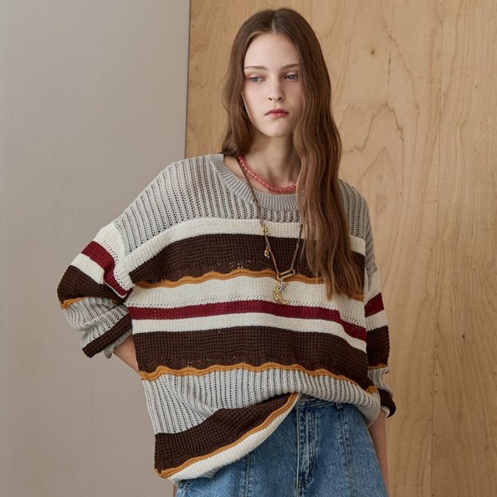 Maxza Color Block Stripe Loose Knit Ze10qk009na blacks/FREE