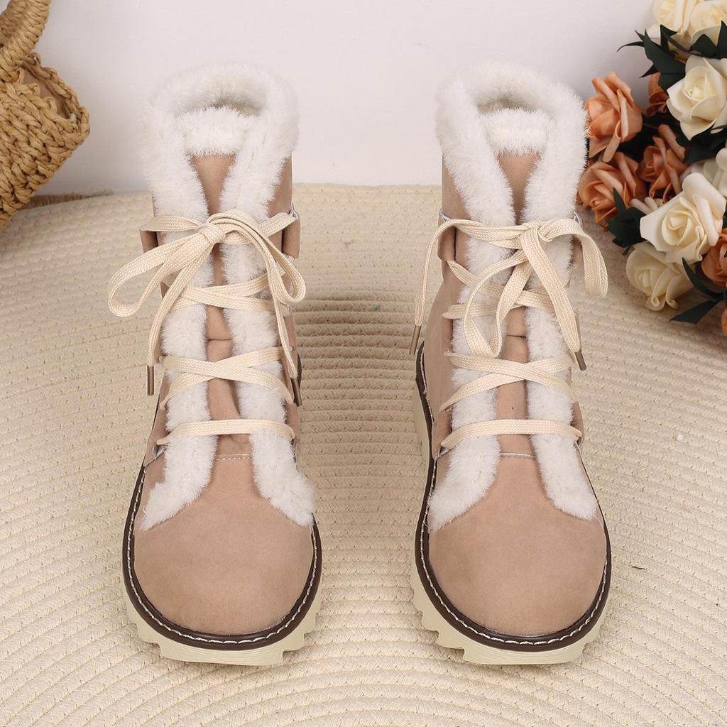 Damen Übergröße Schnür-Schneestiefel - 2024 Mit Fleece gefüttert, Warm, Verdickt, Flacher Boden für Herbst/Winter.