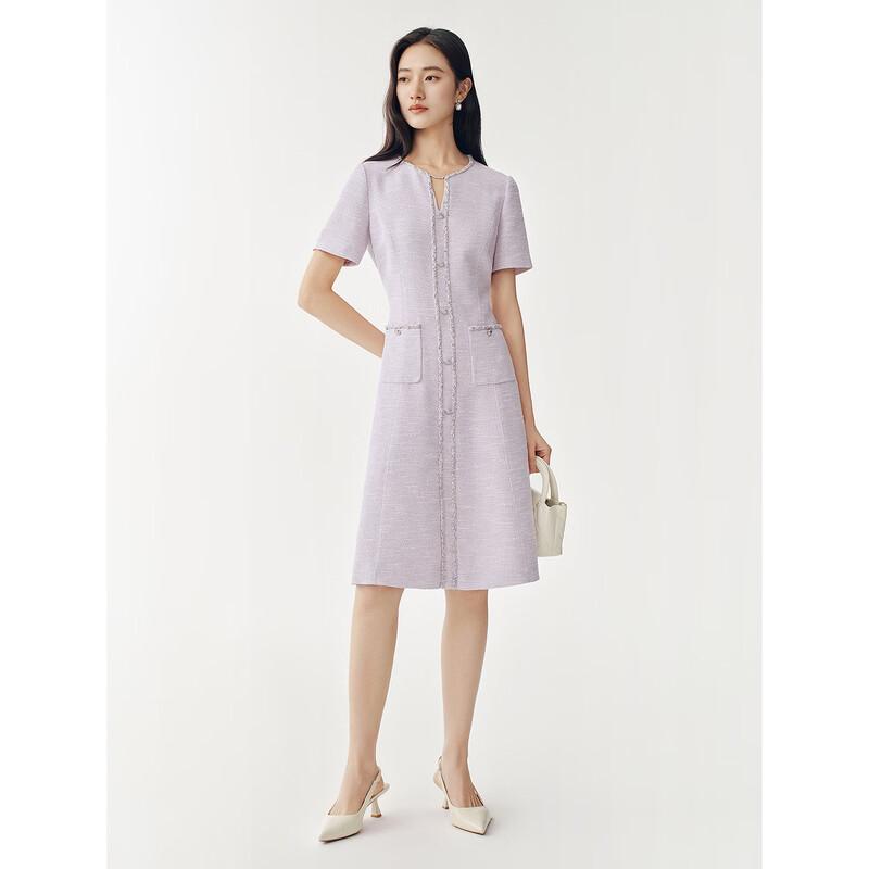 JUZUI Elegant Beaded Round Neck Waist-Cinching Dress