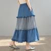 Denim Plus Size High Waist Vintage Patchwork Spring Summer Autumn Casual Loose Long Woman Skirt