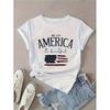 European Size Women's Patriotic American Flag Print T-Shirt - Stretchy Polyester Blend Casual Short Sleeve Top with "America The Beautiful" Graphic