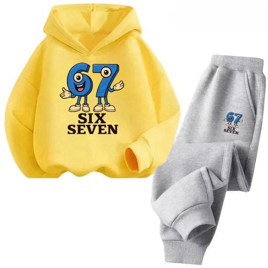 Steal a Brainrot Tracksuit 67 Six Seven Print Kid's Clothes Hoodie+Pants Suit 2pcs Set Boy Girl Children Holiday Gifts