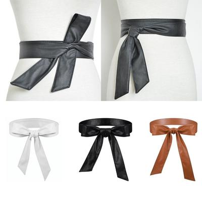 Versatile PU Leather Belts No Buckle Bowknot Belts Casual Dress Tie Belts  For Dress Coat