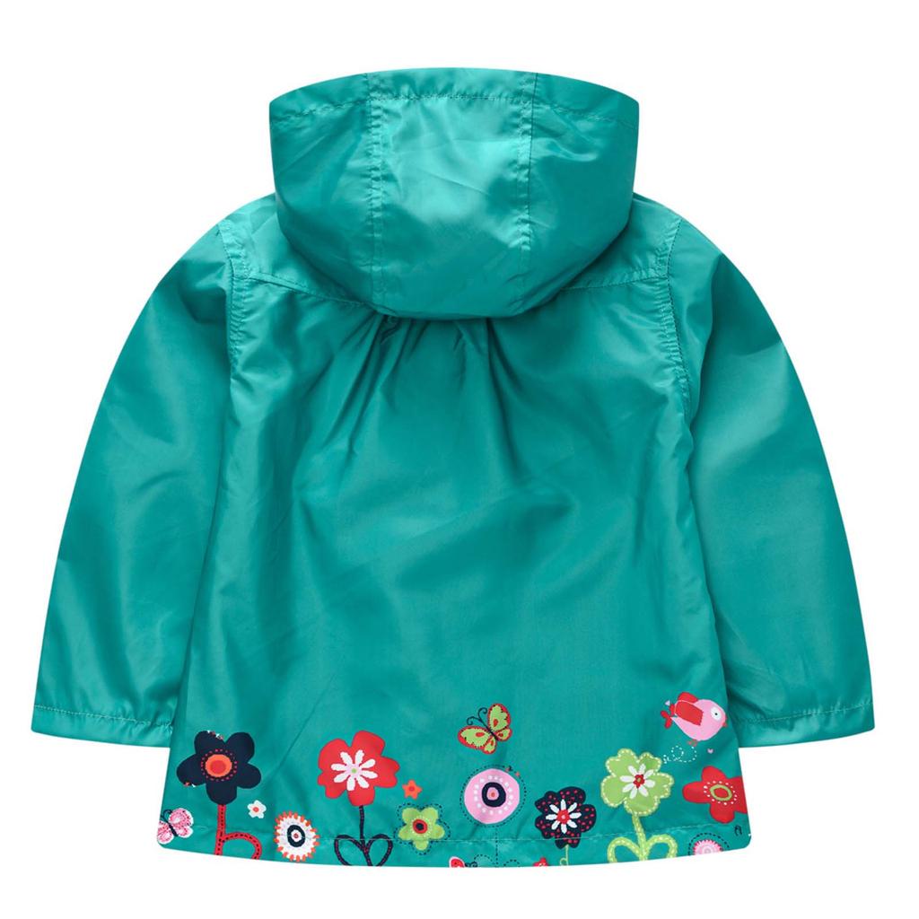 Kinderkleidung Mädchen niedlicher Knopfmantel bedruckte langärmelige Windjacke mit Kapuze