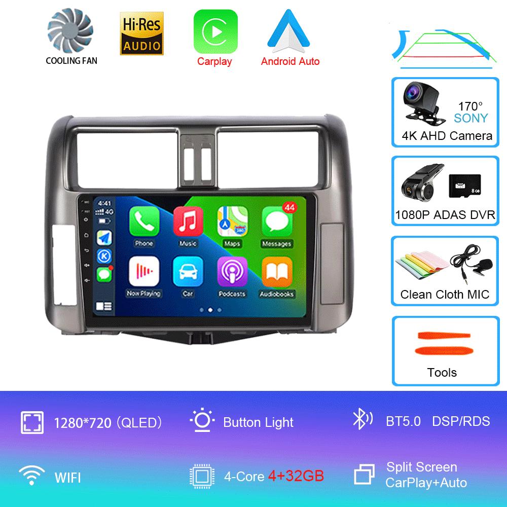 For Toyota Prado 2010-2013 Android 14 2din Car Radio Carplay Auto Stereo Radio GPS Navigation 4G WIFI DSP