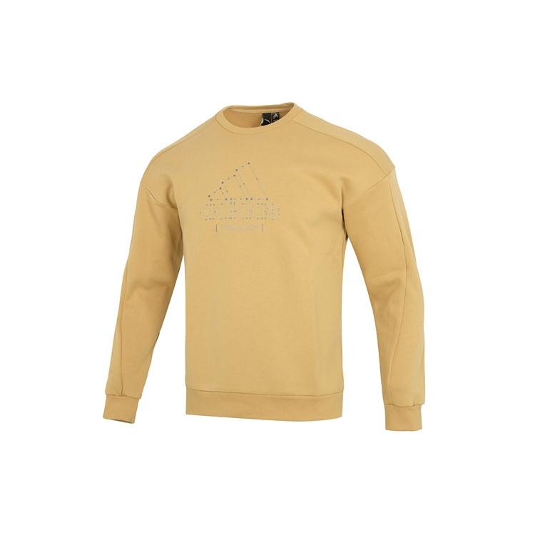 Men s adidas Th Mh Crew Sports Solid Color Casual Round Neck Khaki HM5155 M