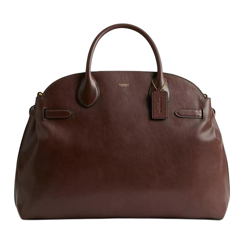 

COACH Empire Soft 48 Logo zipper closure Natural grain leather Shoulder crossbody tote Large Women s Brass and maple жовтий