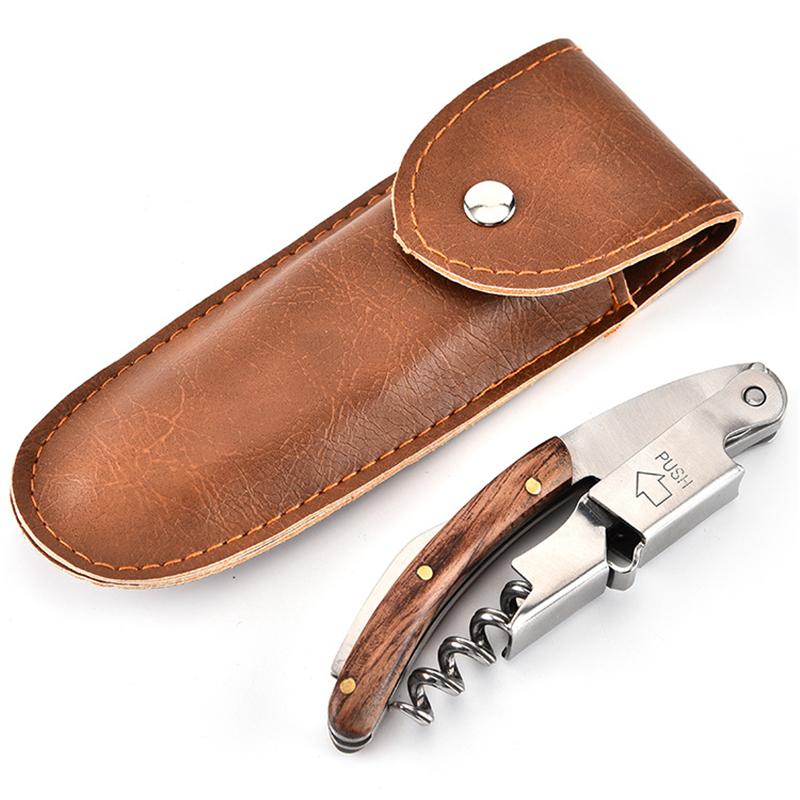 Stainless Steel Red Wine Opener Wood Handle With Leather Professional Multifunction Portable Screw Corkscrew Kitchen Bar Tools 6
