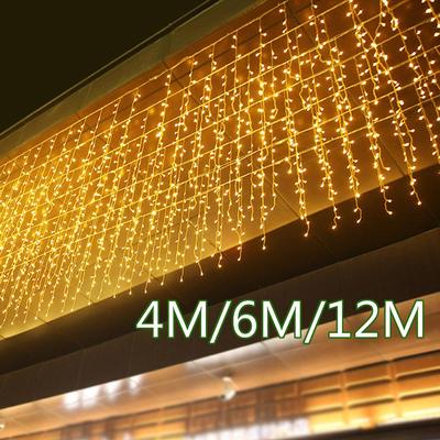LED Icicle String Lights 4M 12M Fairy Lights Christmas Garland For New Year Wedding Terrace Garden Party Corridor Eave Decoration
