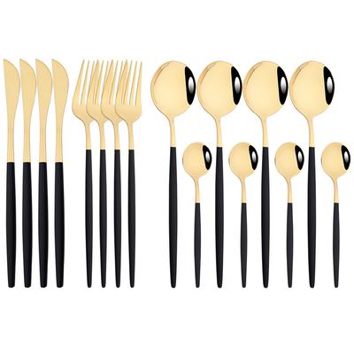 16Pcs Tableware Dinnerware Set Black Gold Cutlery Set Stainless Steel Fork Knife Teaspoon Dinner Silverware Kitchen Flatware Set