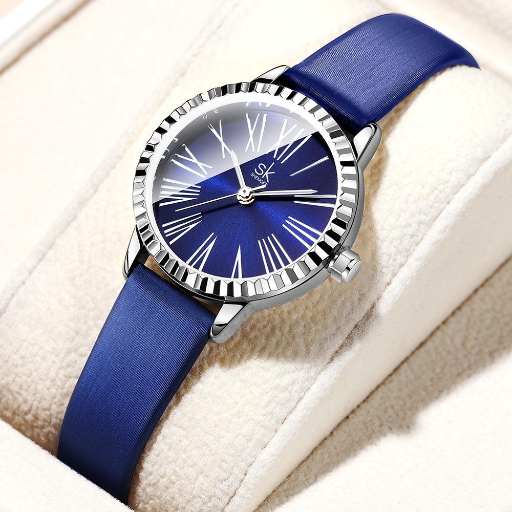 SK Women s Dog Tooth Quartz Waterproof Watch - Simple Round Design