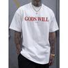 Men's Bold GODS WILL Red Letter Print T-shirt Dark Background Casual Street Style Short Sleeves Daily Essential Shirt