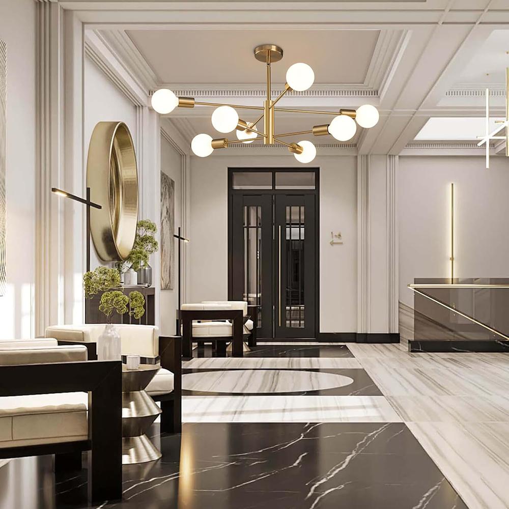 Moderne Sputnik-Kronleuchter Leuchte, 8-flammige Gold-Kronleuchter für Esszimmer, Höhenverstellbare Deckenleuchten Bauernhaus-Kronleuchter für Kücheninsel