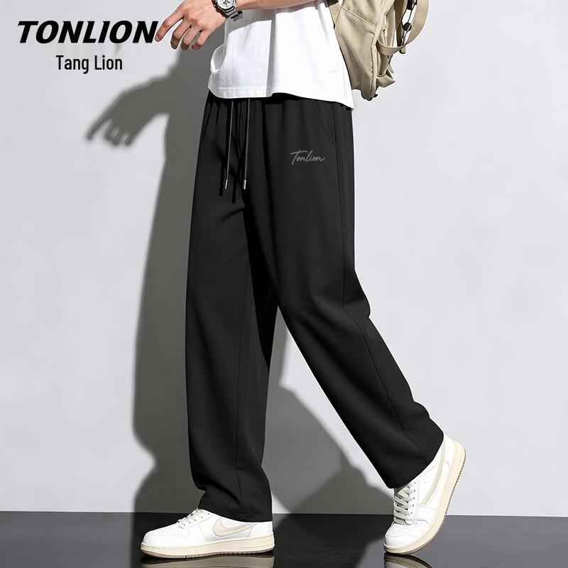 TonLion Men s Ice Silk Wide-Leg Straight Casual Pants M чёрный