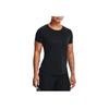 Under Armour טי שירט פולאובר צווארון עגול שרוול קצר לנשים טופים צבע אחיד לוגו רקום שחור 1369760-001