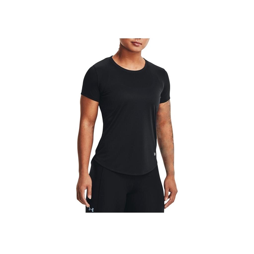 Under Armour טי שירט פולאובר צווארון עגול שרוול קצר לנשים טופים צבע אחיד לוגו רקום שחור 1369760-001