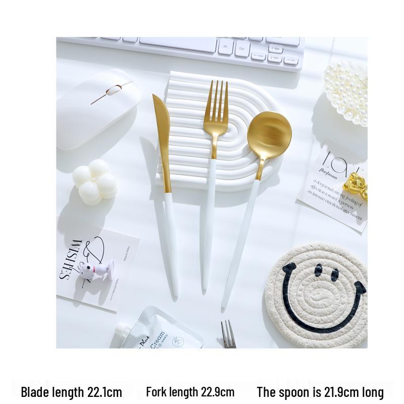 Nordic Gold Rim Steak Knife & Fork Plate Set - Western Dining & Breakfast Tableware