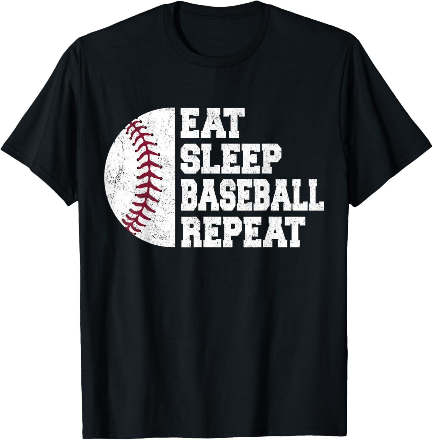 Eat Sleep Baseball Repeat Baseball Player Funny Baseball T-Shirt Mens Womens Tees Top 2XL