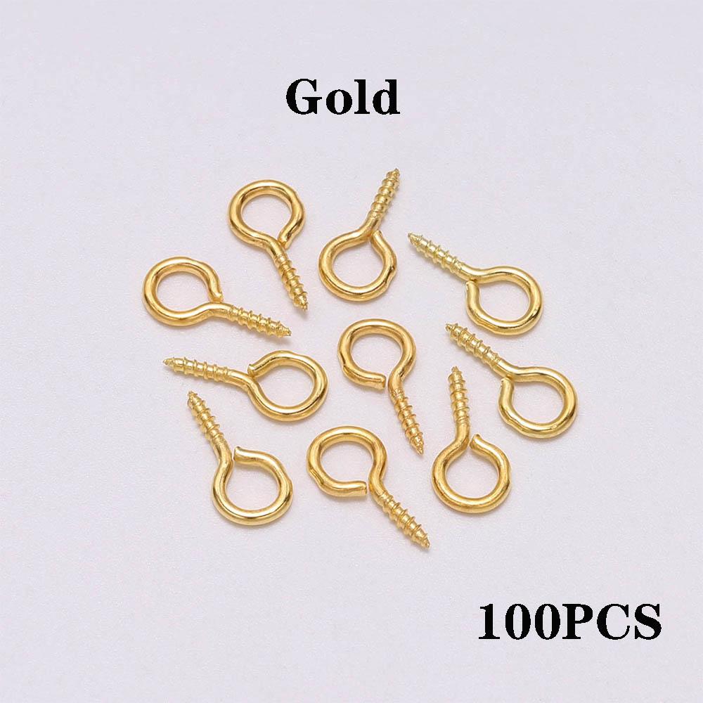 100-200Pcs Tiny Mini Eye Pins Screw Clasps Gold Connector Pendants Threaded Hooks For DIY Jewelry Making Findings Accessoies
