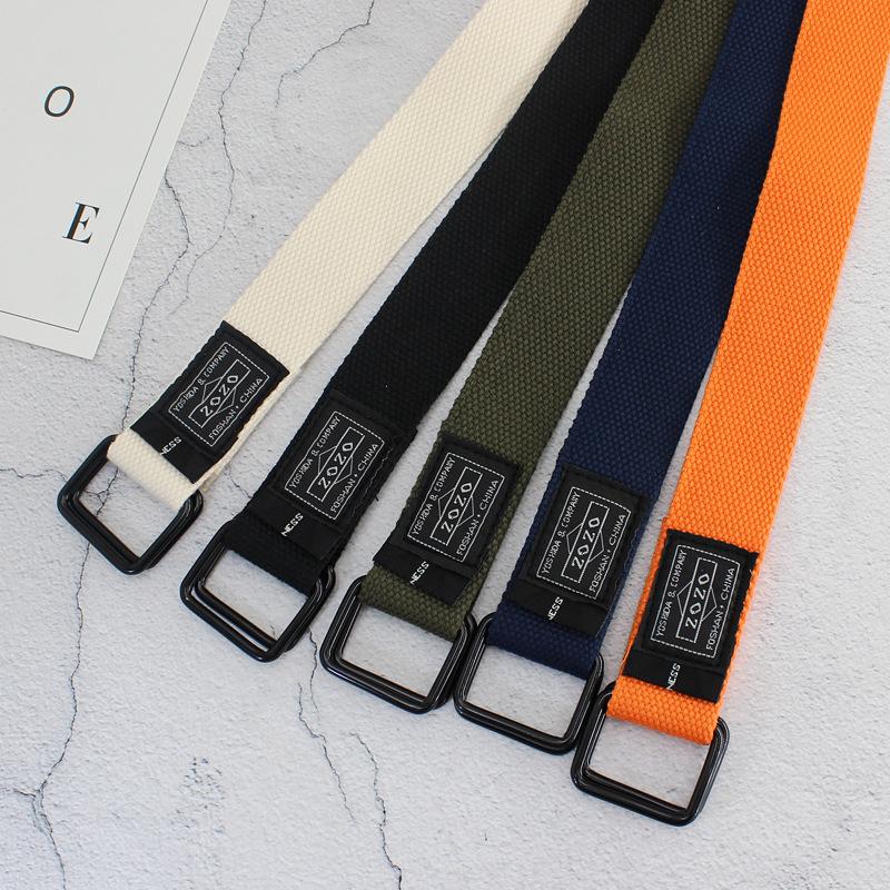 Double Buckle Canvas Cloth Label Belt Men'S And Women'S Trendy Teen Jeans Belt