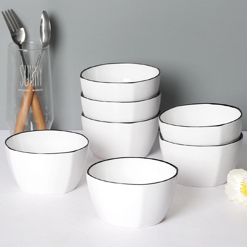 Set of 10 Ceramic Square Bowls – Nordic Style, Microwave Safe, Ideal for Rice & Dining.