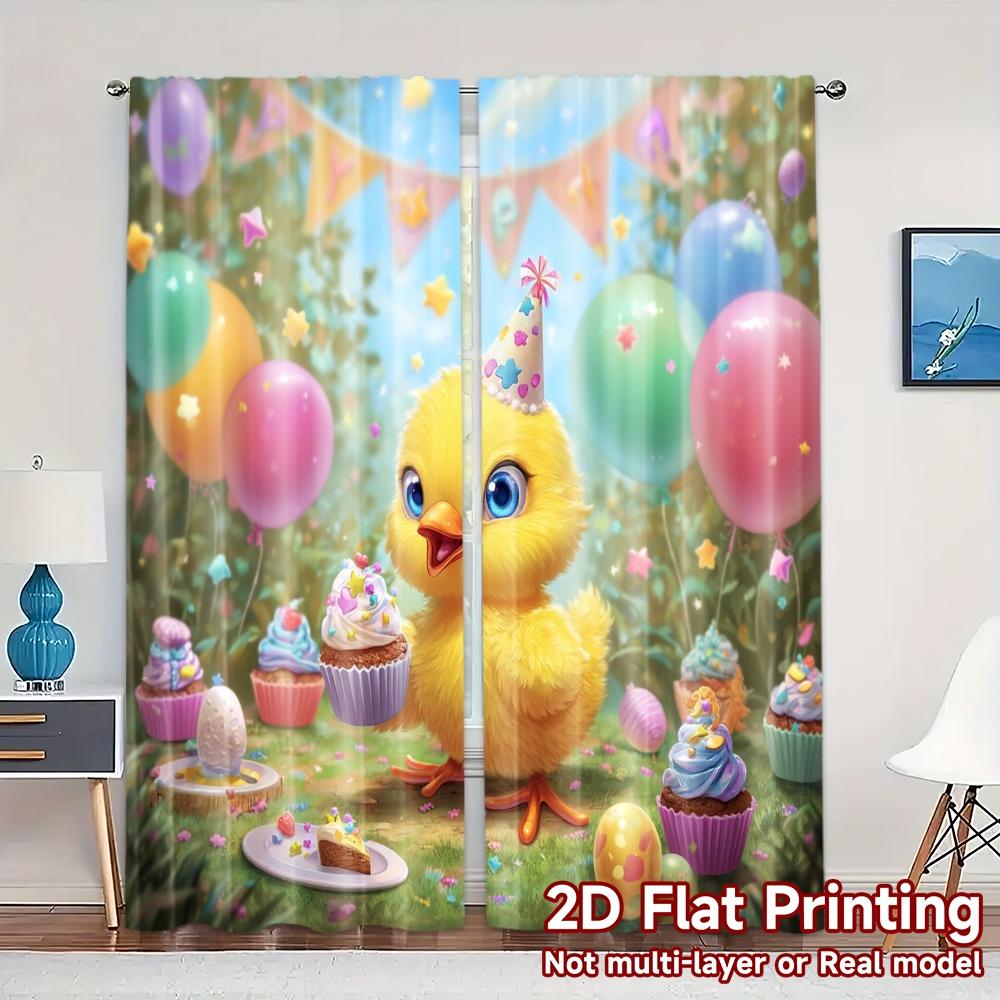 

Set Of 2 Flat Printing Curtains Without Rod Partychickfest Popular Fashionable Yarn All Seasons Decorative Curtain Made Polyester W100*H70(CM)-Rod Pocket&2PCS