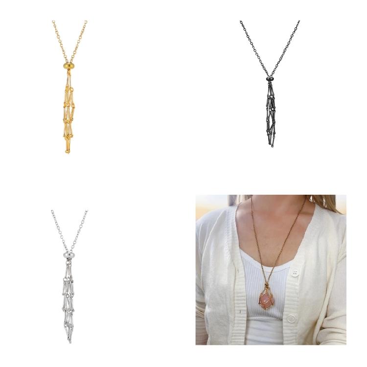 Adjustable Chain Mesh Pendant Necklace Empty Cage Crystal Stone Holder Necklace