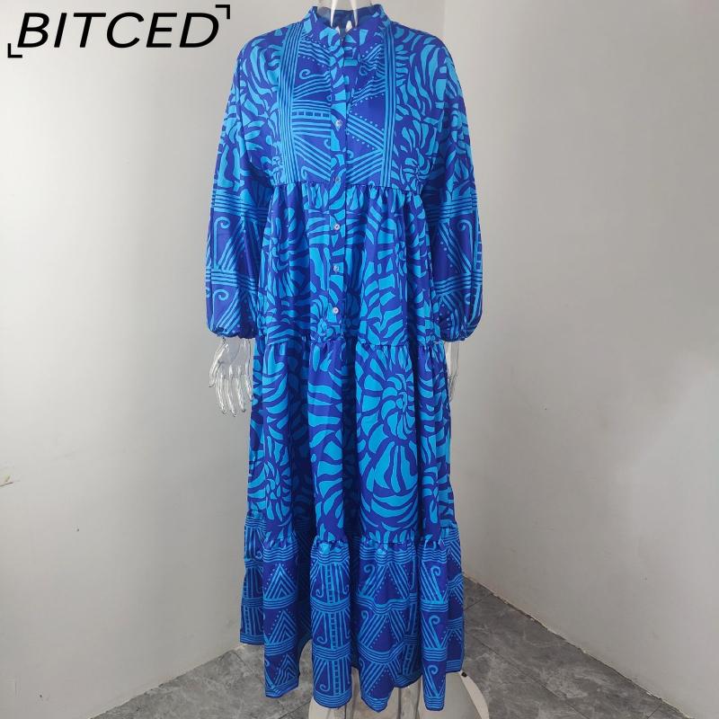 BITCED Spring Women's Wear: Elegant Commuter Fashion - Printed Loose-Fit Plus Size Dress