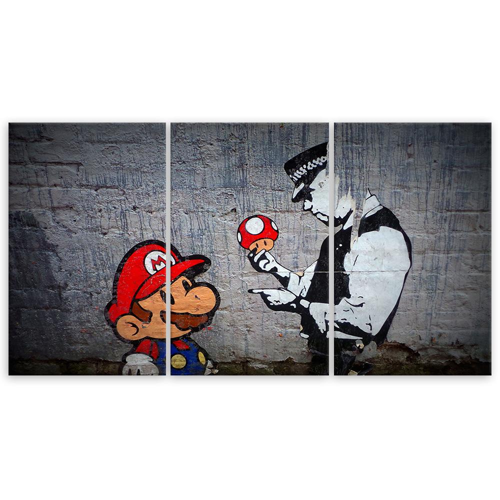 Three Piece Picture Canvas Print Banksy Mario Graffiti