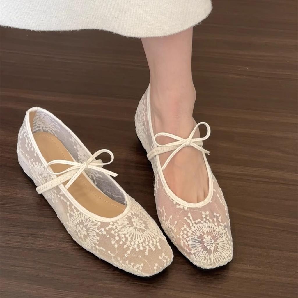 Inner height increase French gentle evening shoes women's shoes 2025 new spring mesh breathable square head Mary Jane single shoes