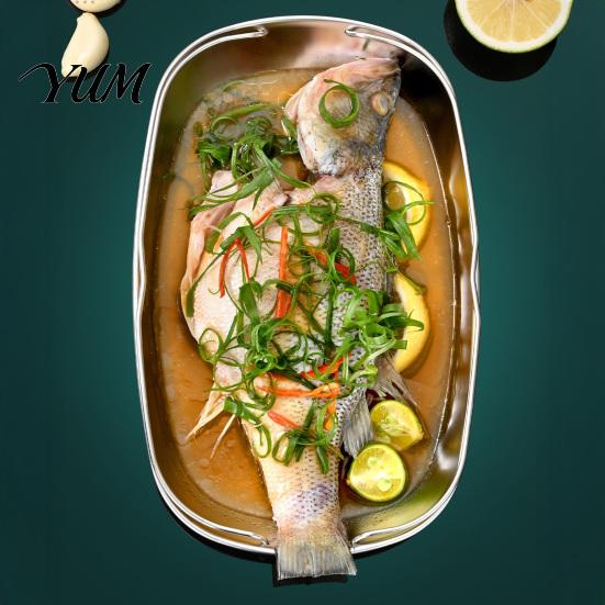 Food Grade Kitchenware Fish Steaming Plate with Ergonomic Handles, Stainless Steel Oval Cooking Durable Cookware Pan, Portable Large Capacity Serving