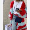 2024 Autumn Contrast Striped Lazy Style Long Sweater Coat (Model HY062)