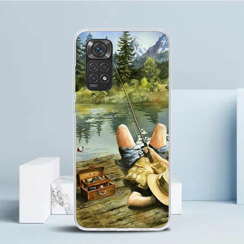 Offshore Angling Fishing Fish Rod Phone Case For Xiaomi Redmi Note 15 14 14S 13 12S 12 Pro Plus 11S 11 11T 11E 10S 10 + Soft TPU