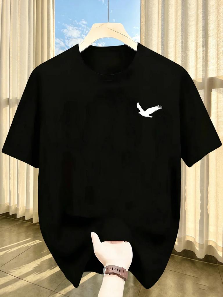 Unisexs Summer Quick Drying Material Eagle Pattern Print Fashionable Sports and Casual Loose Round Neck Short Sleeved Tshirt Top