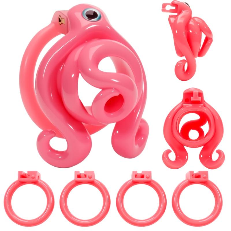 Mini Octopus Shaped Male Chastity Cage Equipped with 4‑Size Locking Rings Elastic Belt Anti Slip SM Sissy Birdcage Lock Alutdtoy