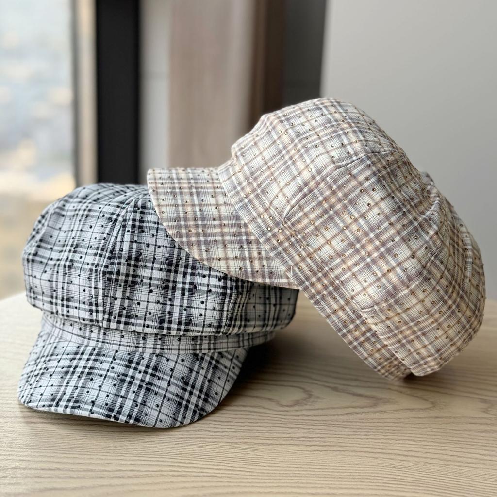 New Octagonal Hat Retro British Plaid Plaid Beret Spring and Autumn Face Showing Painter Newsboy Hat Peaked Hat Trendy