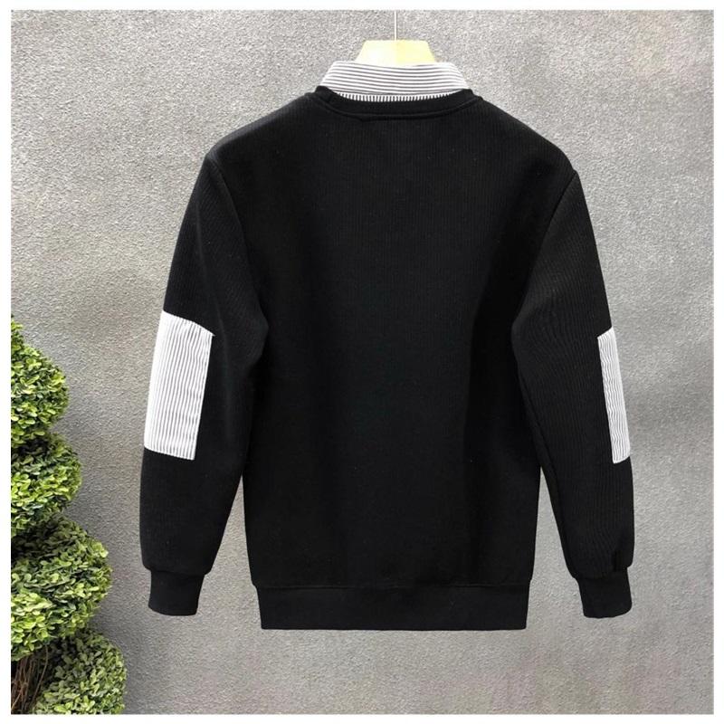 Men's Fake Two-Piece Sweatshirt Striped Shirt Collar Knit Pullover Casual Long Sleeve Top For Daily Wear