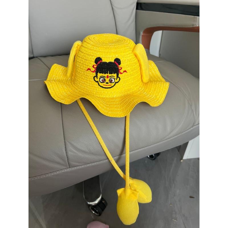 Moving Rabbit Ears Straw Hat Cute Cartoon Children's Hat Summer Outing Visor Fisherman Hat