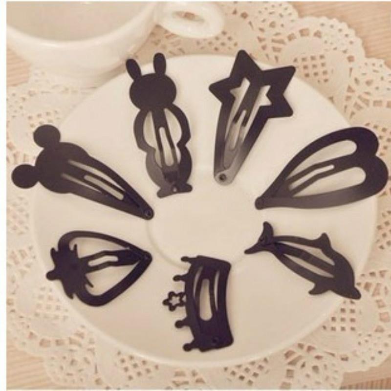 10pcs/set Fashion Women Hair Accessories Solid Black Hairpin Matte Barrette Cartoon Animal Hairgrip