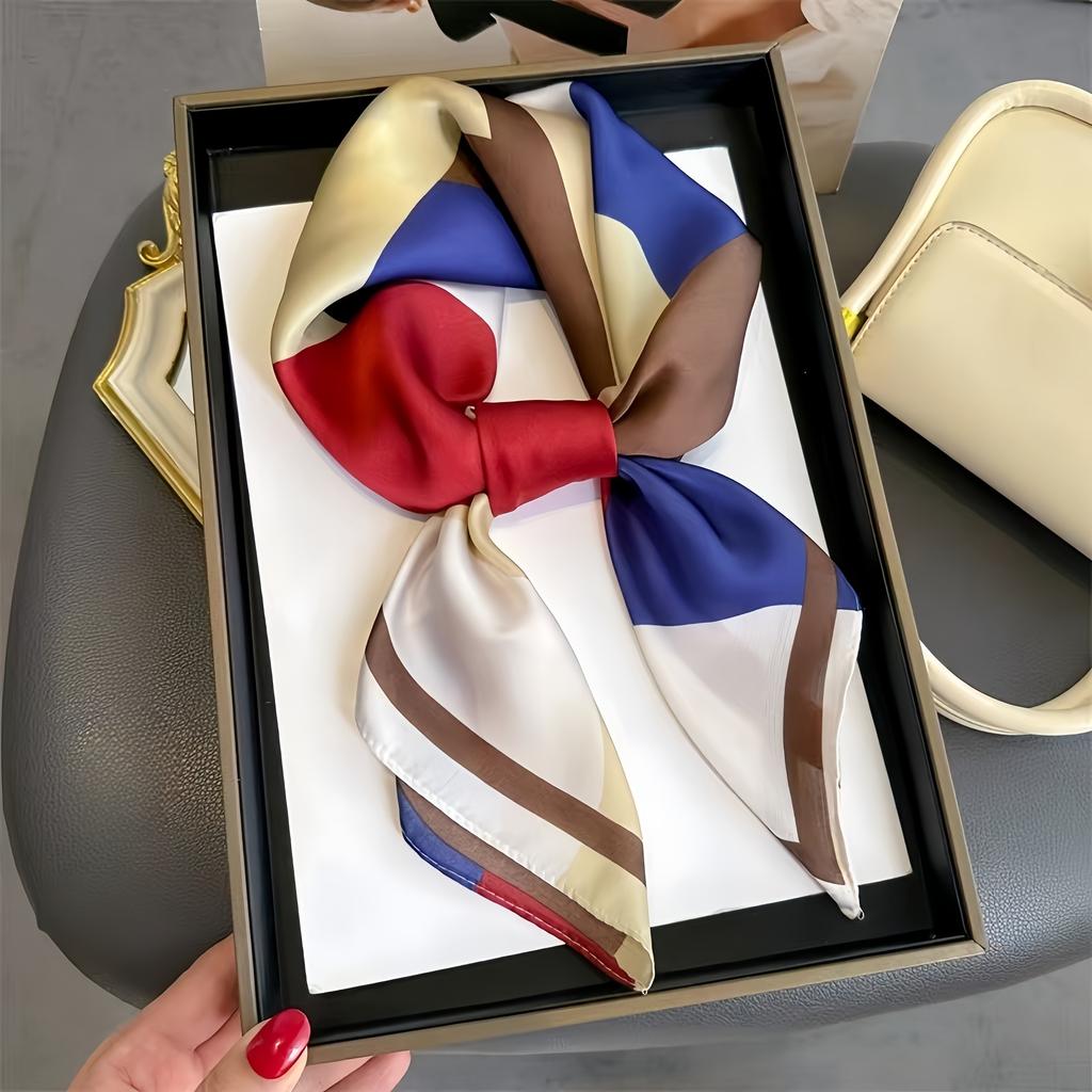 Eleganter Geometrischer Satin-Quadratischer Schal Damen Weich und Seidig Mode Halstuch Leichtes Bandana Kopftuch Stola Haaraccessoire