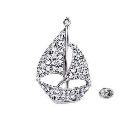Stylish Rhinestone Sailboat Lapel Pin: Smooth Sailing Brooch for Shirts and Suits белый