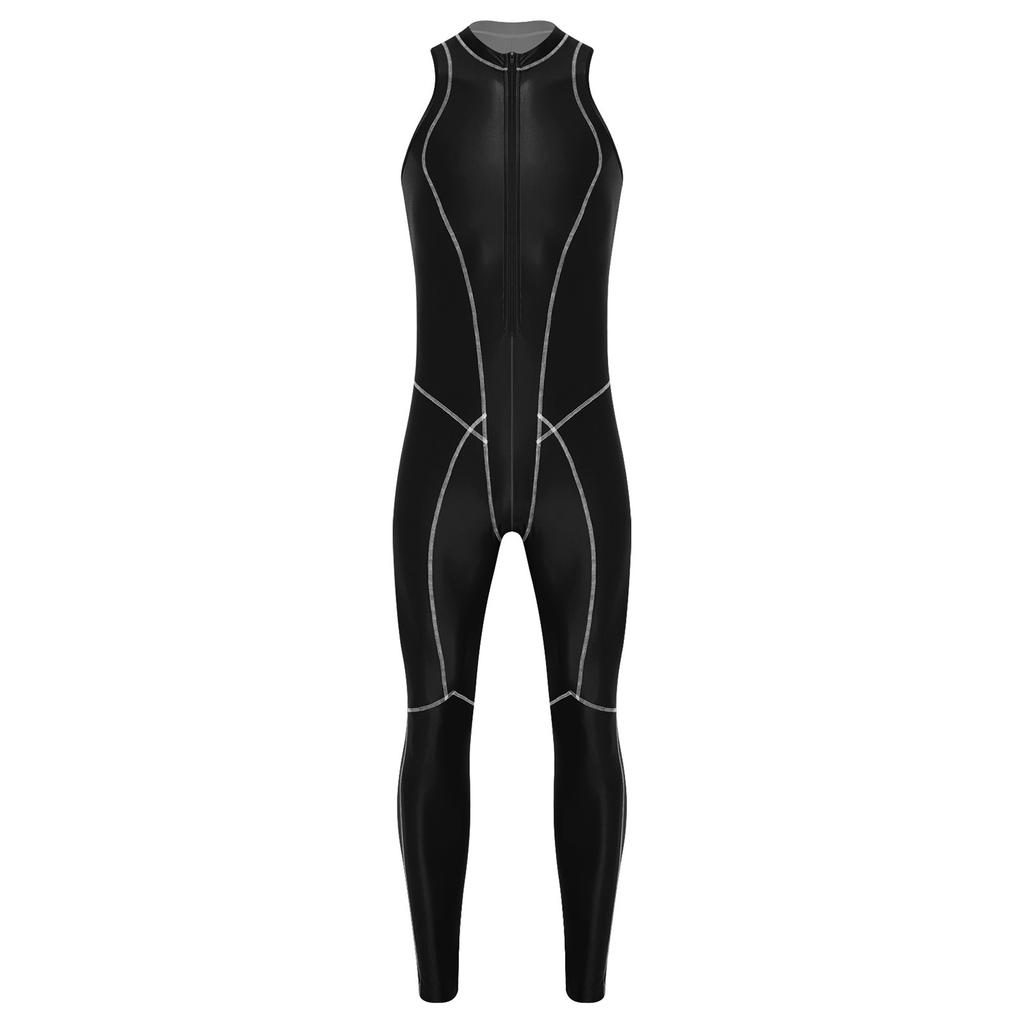 Combinaison de bain brillante pour homme Fermeture éclair avant Sans manches Body Leggings Coutures plates Combinaison